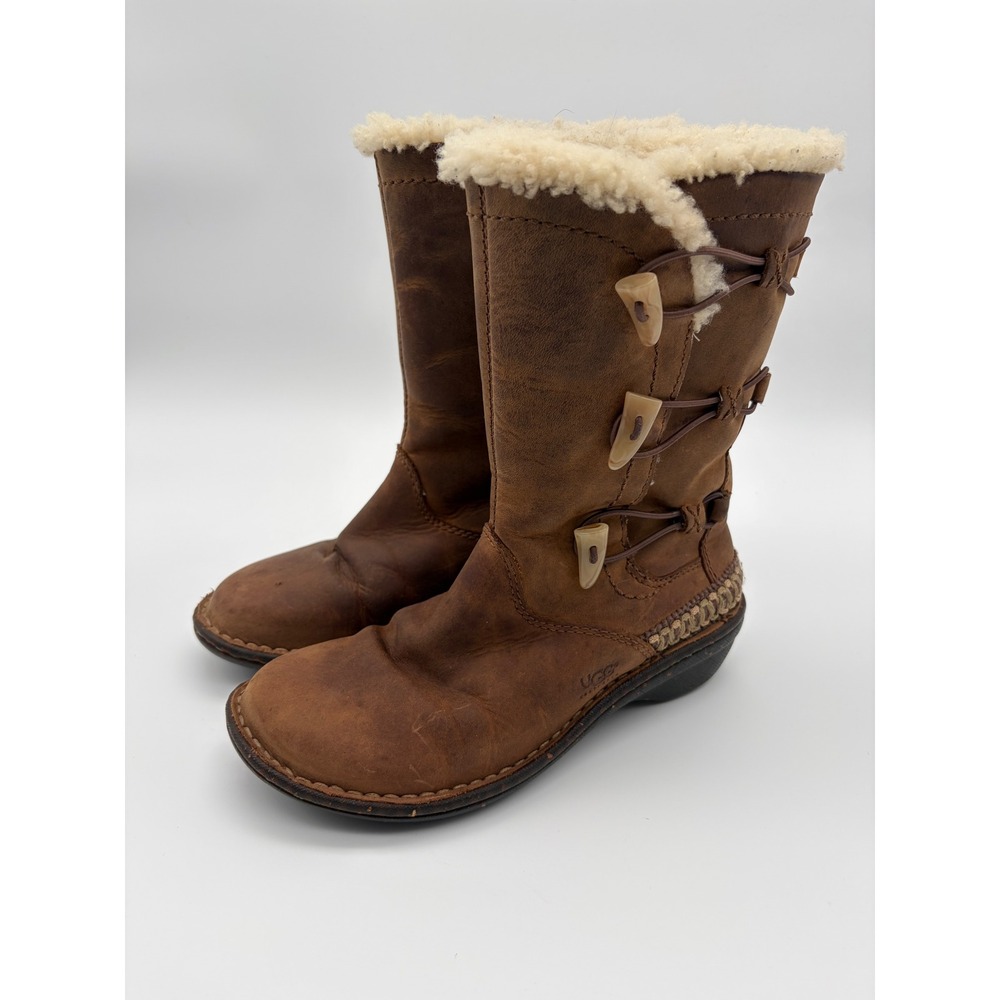 Ugg Mid-calf Boots Leather Shearling Size 6 Stitching Detail Kona Y2K